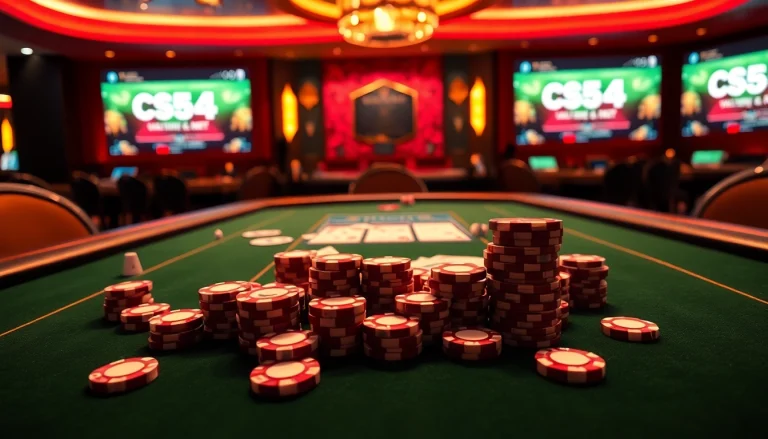C54.gb.net offers an exciting atmosphere at a luxury casino, featuring poker chips and card games.