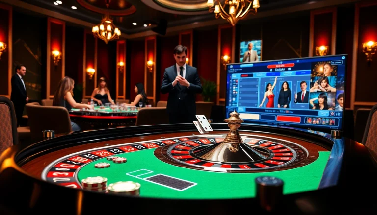 Engage in casino excitement with https://s666hn.com/ featuring roulette, chips, and players in a luxurious setting.