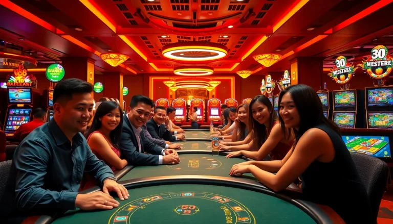 The lively casino atmosphere at W88.nyc showcasing Baccarat and Blackjack games with diverse players engaging in online gaming.