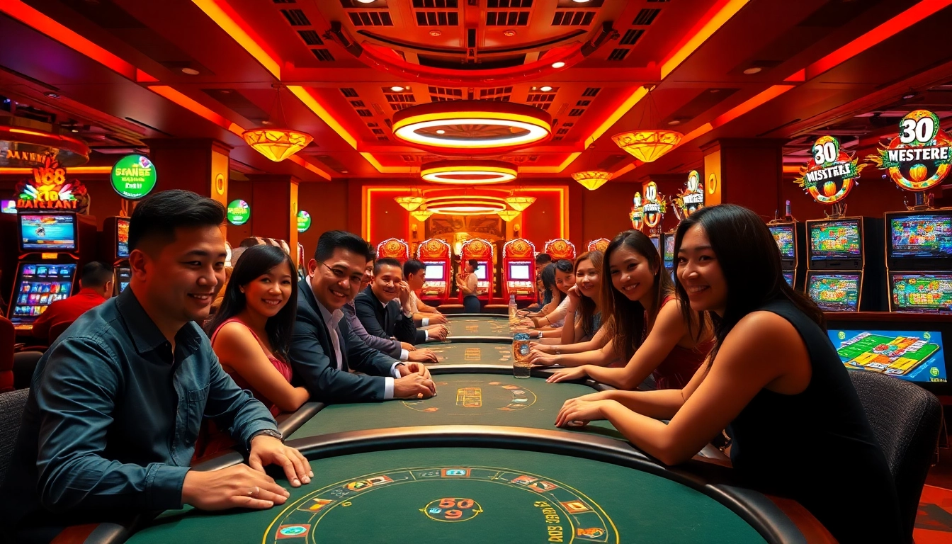 The lively casino atmosphere at W88.nyc showcasing Baccarat and Blackjack games with diverse players engaging in online gaming.